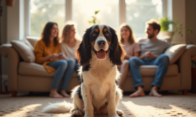 Chien Springer Spaniel heureux dans un salon chaleureux