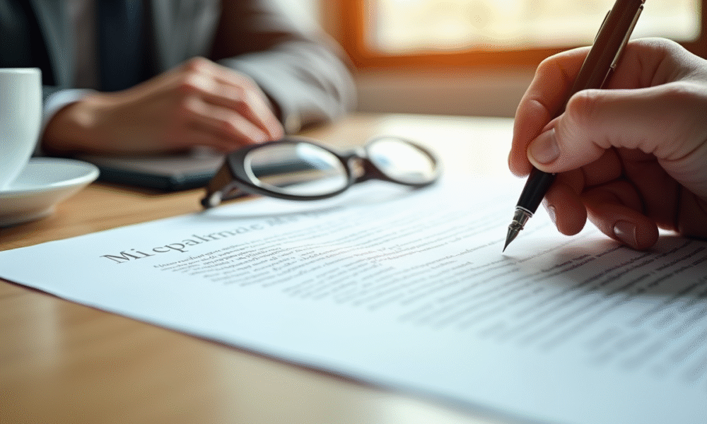Signature d un contrat formel sur un bureau en bois