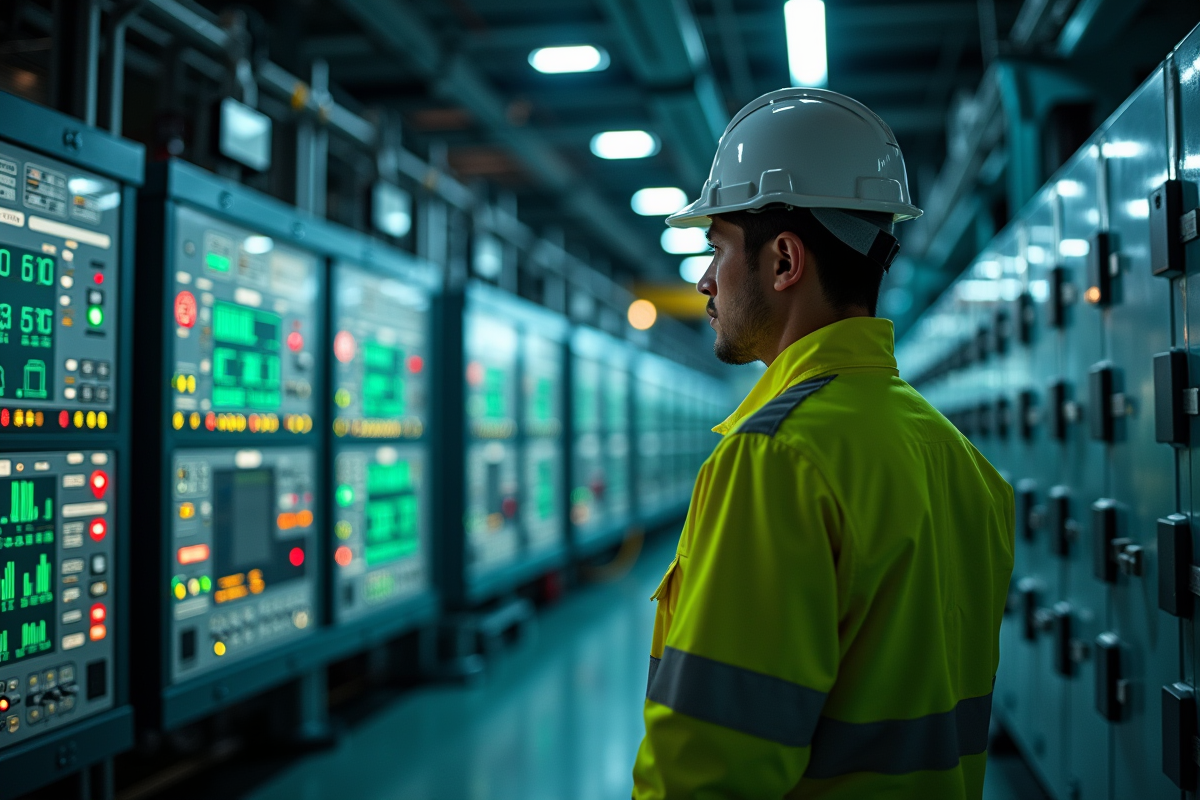 Technicien en controle d energie dans une salle de controle industrielle