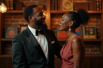 Deux chanteurs noirs en duo jazz dans un club chaleureux