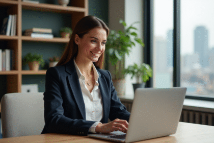 Femme professionnelle au bureau regardant son ordinateur