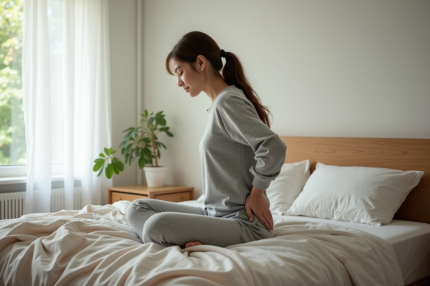 Femme assise sur le lit en détente naturelle