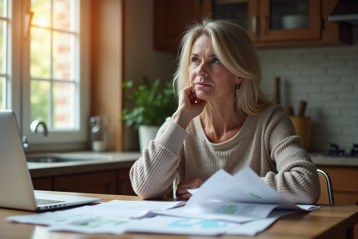 Femme d'âge moyen planifiant ses finances familiales à la maison