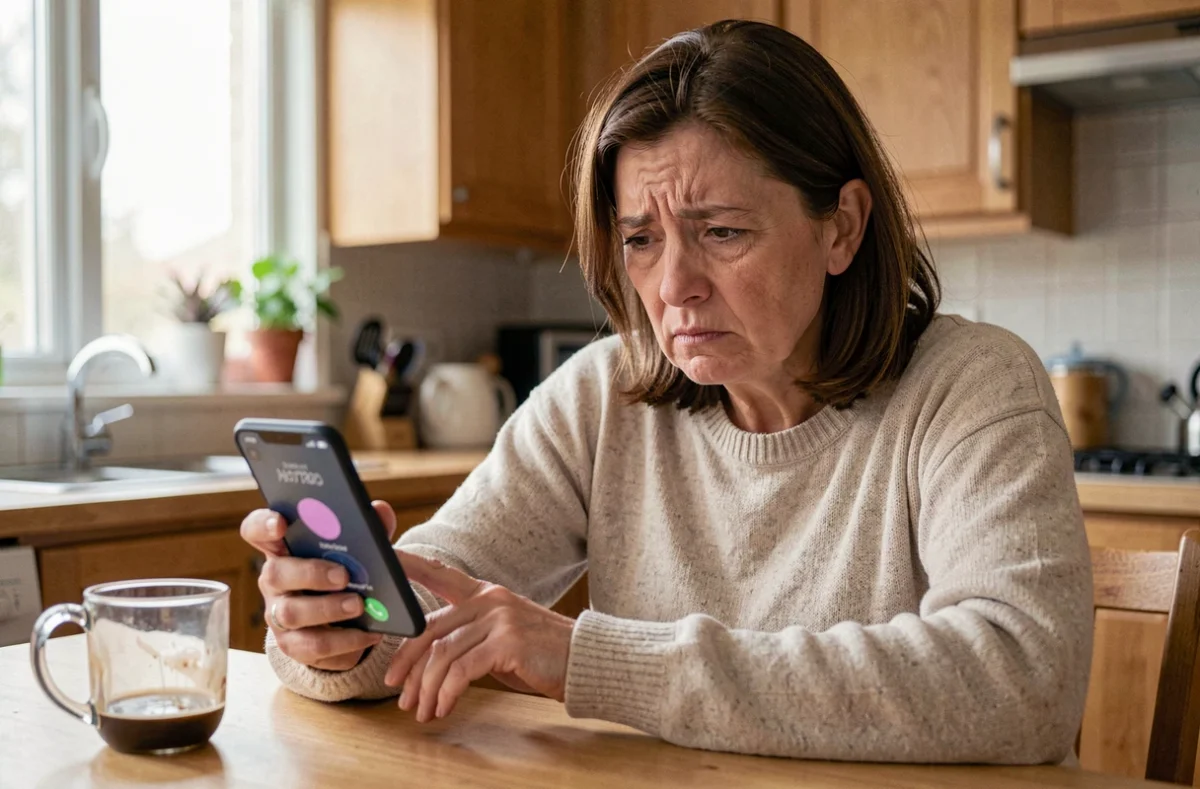 Femme stressée recevant un appel téléphonique répétitif d'un numéro inconnu 0948001717 à la maison