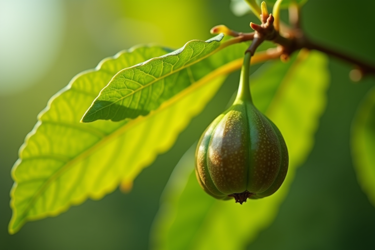 Figue suspendue avec feuilles vertes en arrière-plan