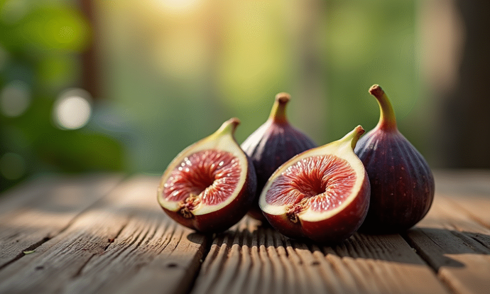 Figues fraîches coupées sur une table en bois rustique
