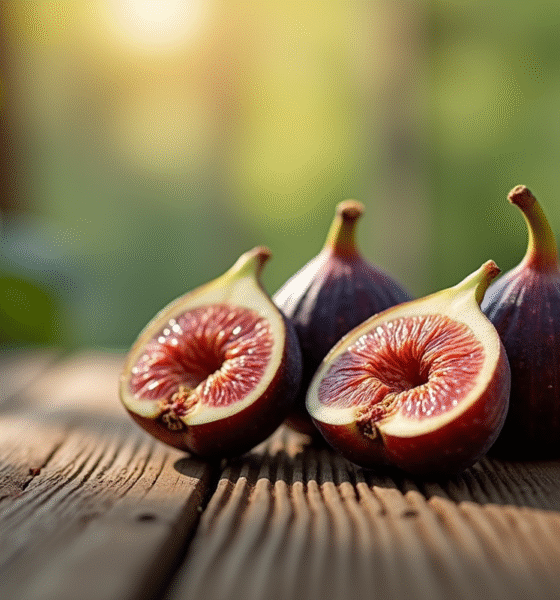 Figues fraîches coupées sur une table en bois rustique