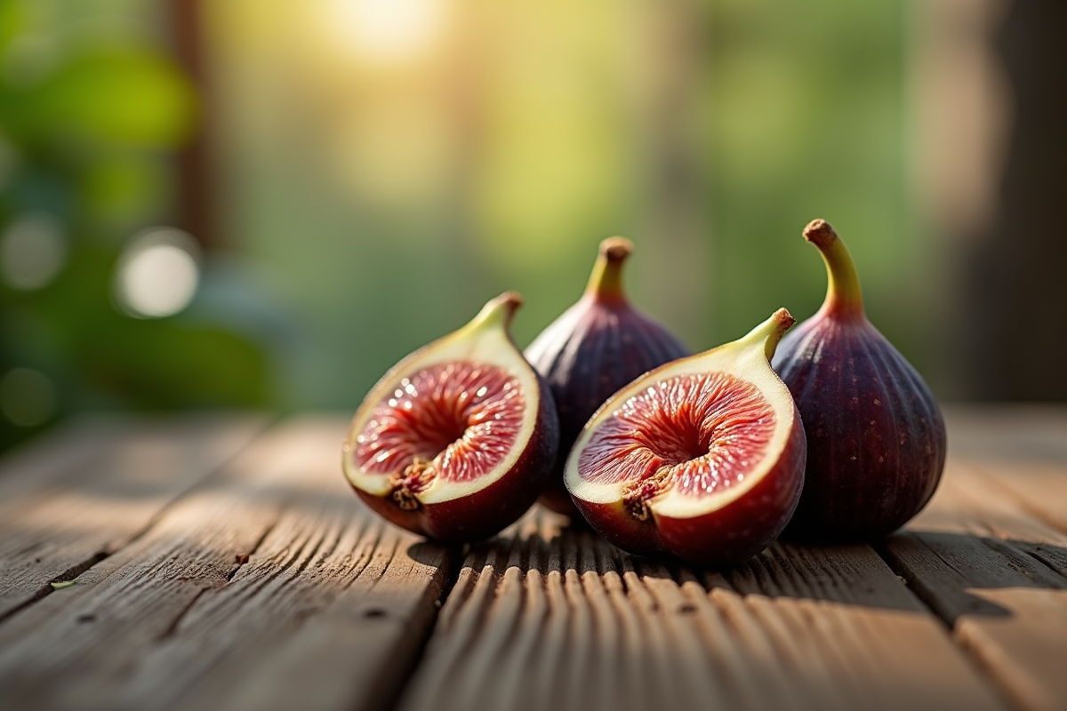 Figues fraîches coupées sur une table en bois rustique