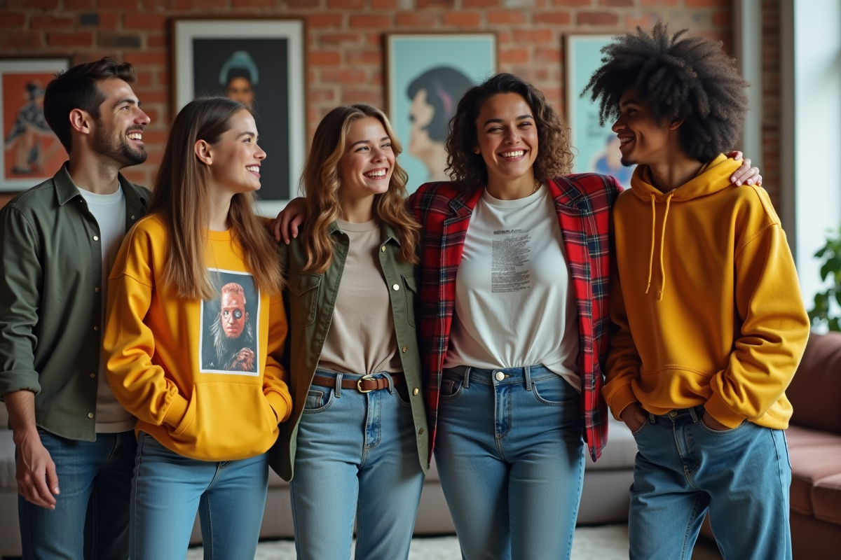Groupe d adolescents en mode vintage dans un loft moderne