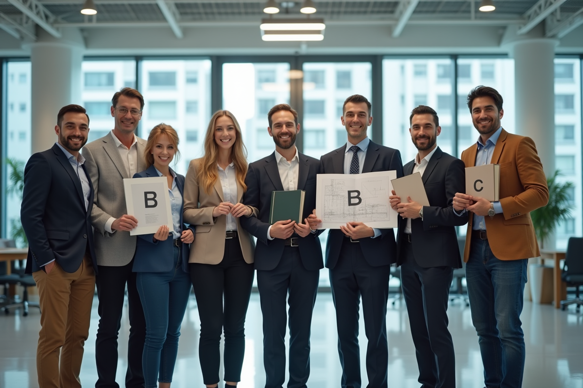 Groupe de professionnels divers avec objets B pour careers