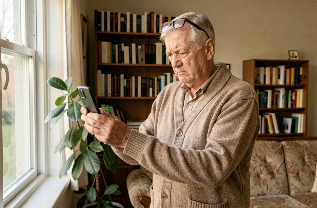Homme âgé confus face à des appels téléphoniques répétés du numéro inconnu 0948001717 à domicile
