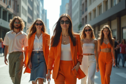 Groupe de jeunes adultes à la mode dans une ville moderne