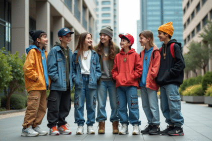 Groupe de jeunes en streetwear tendance dans une ville