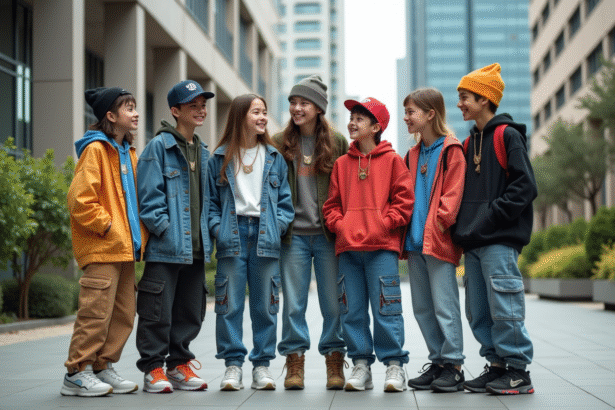 Groupe de jeunes en streetwear tendance dans une ville