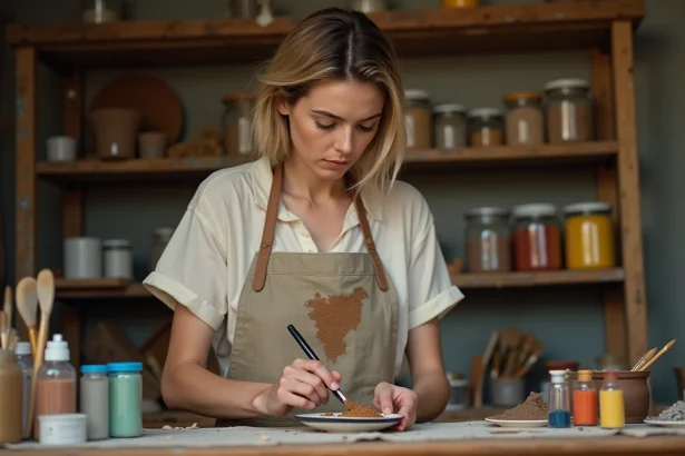 Artiste mélangeant des couleurs primaires sur une palette pour obtenir du marron sans utiliser de peinture marron ou noire du commerce