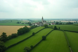 Paysage rural de Normandie avec bocage, villages et champs s'étendant à perte de vue