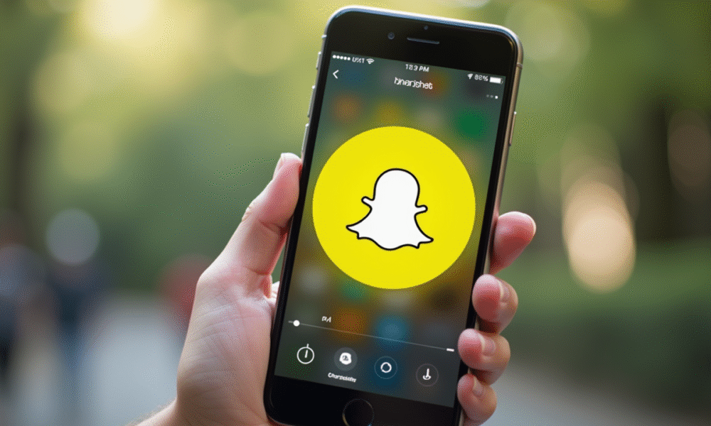 Smartphone avec emoji coeur jaune sur Snapchat en lumière naturelle