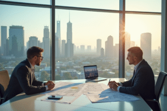 Architecte et urbaniste examinant des plans en bureau lumineux