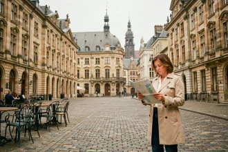 Place historique d'une ville belge de 6 lettres avec façades baroque et terrasses de café